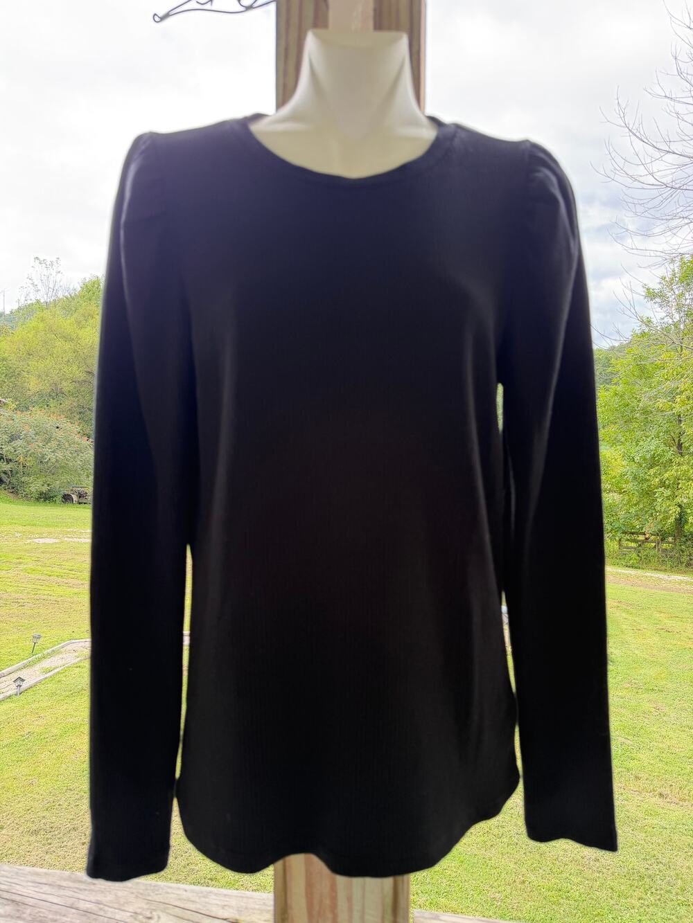 Gap Ribbed Open Back Puff Sleeve Top Jet Black M Balletcore Minimalist Going Out